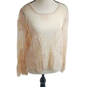 Daytrip Womens S Pink Lace Sheer Long Sleeve Top Lined Blouse Romantic Boho